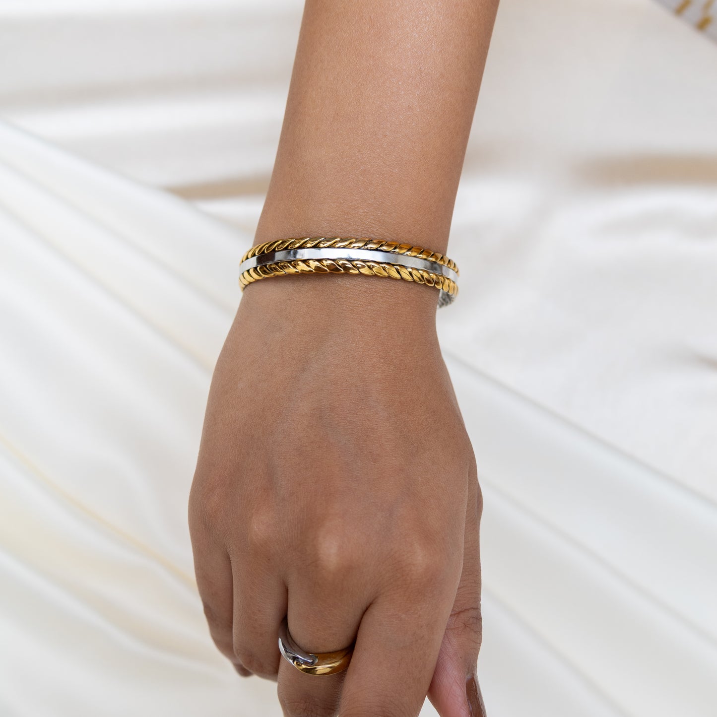 Two Tone Twisted Cuff Bracelet
