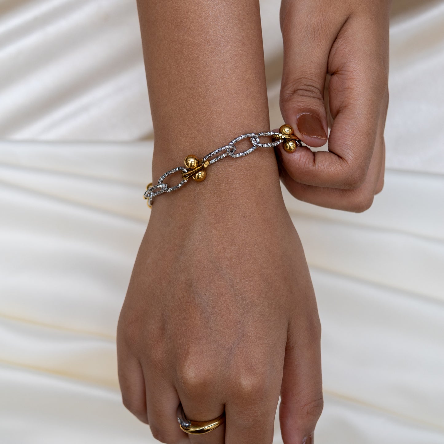 Two Tone Golden Sphere Bracelet