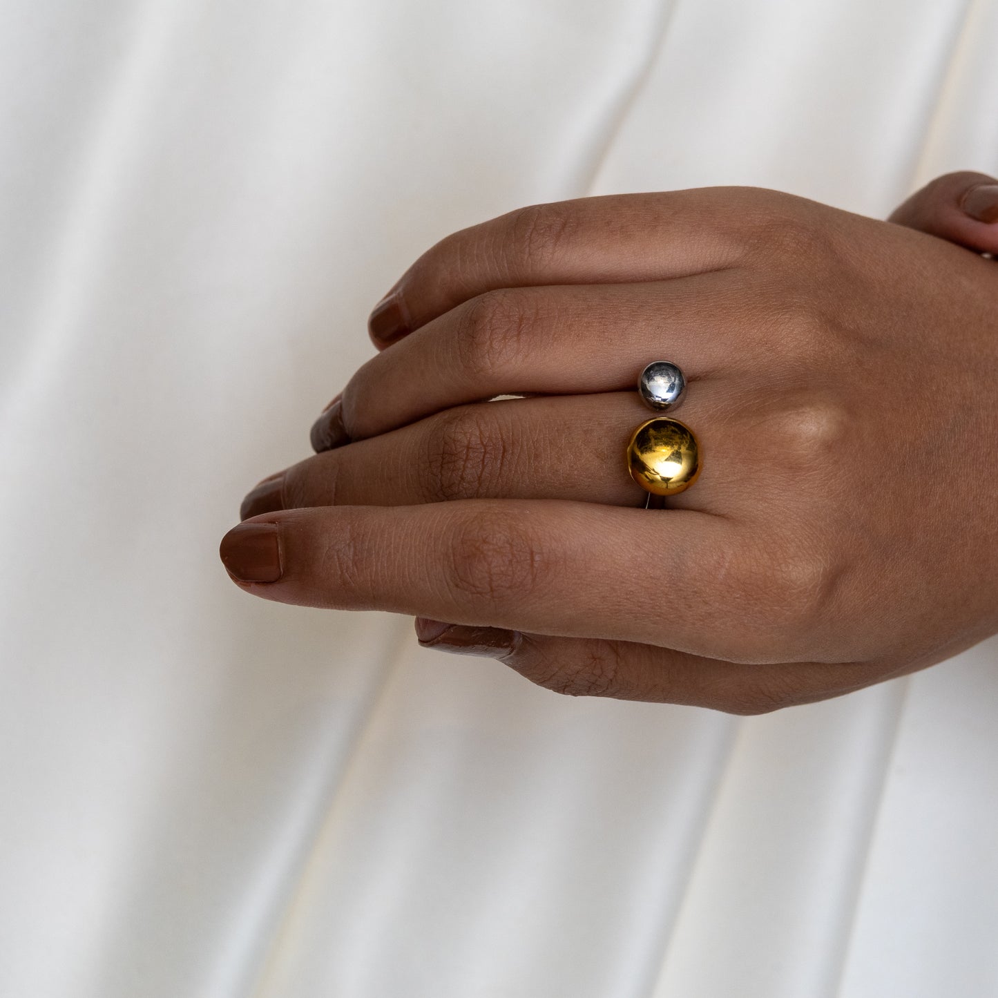 Two Tone Button Ring