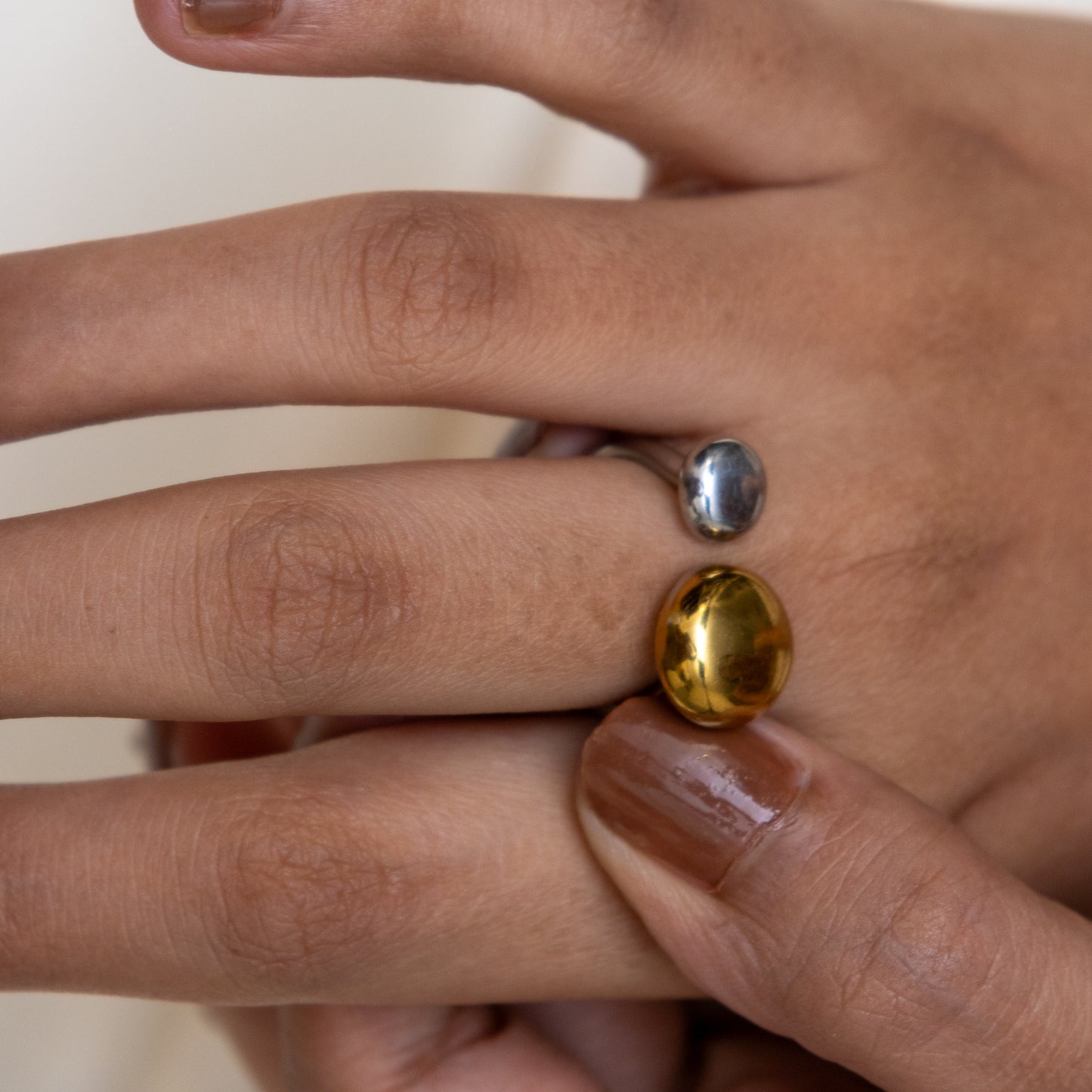 Two Tone Button Ring