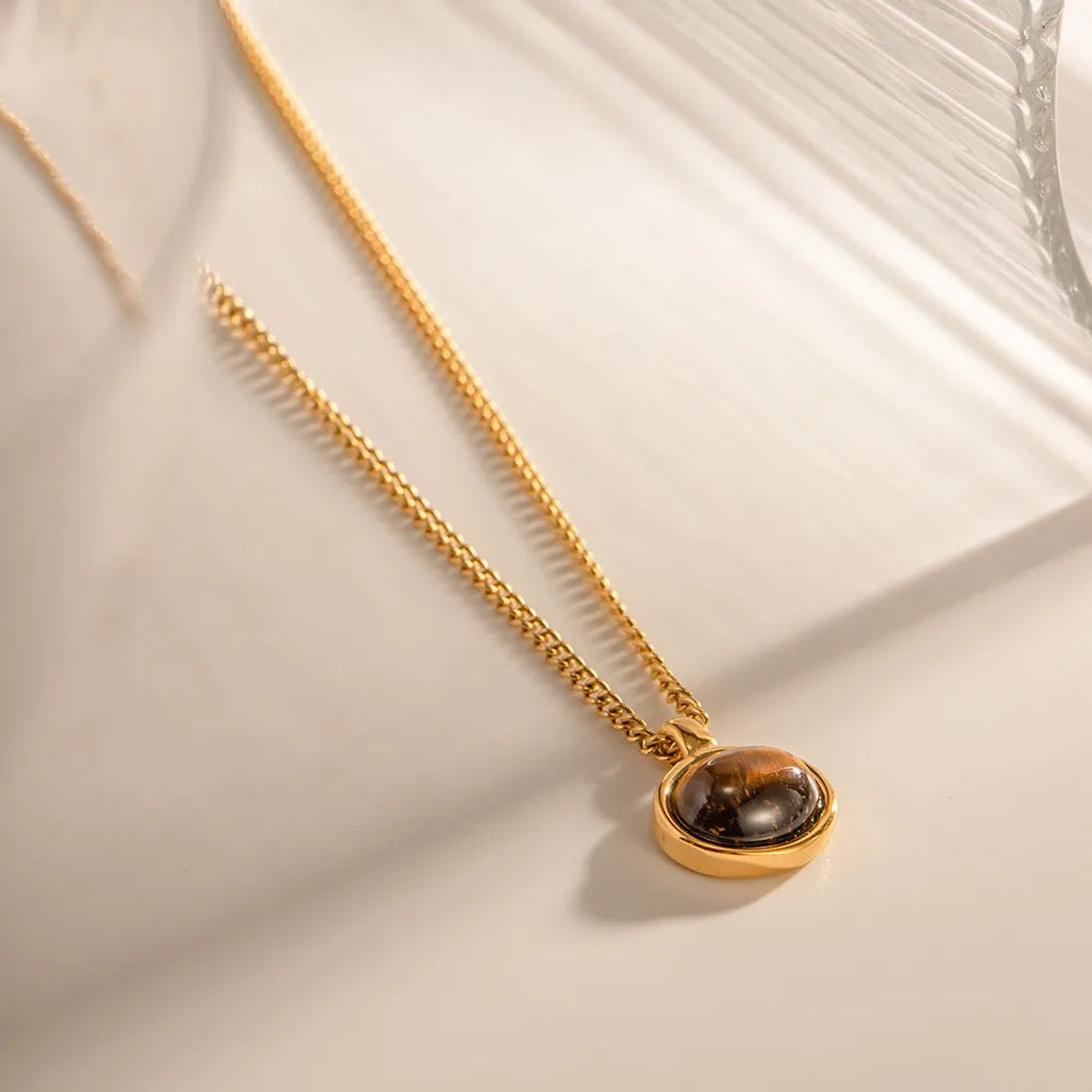 Urban Rani - Tiger Eye Stone Oval Pendant Necklace