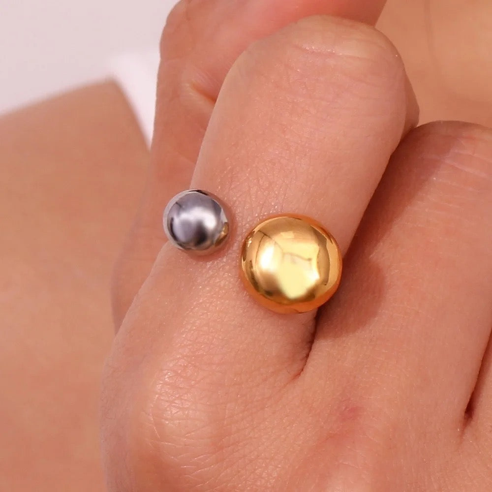 Two Tone Button Ring