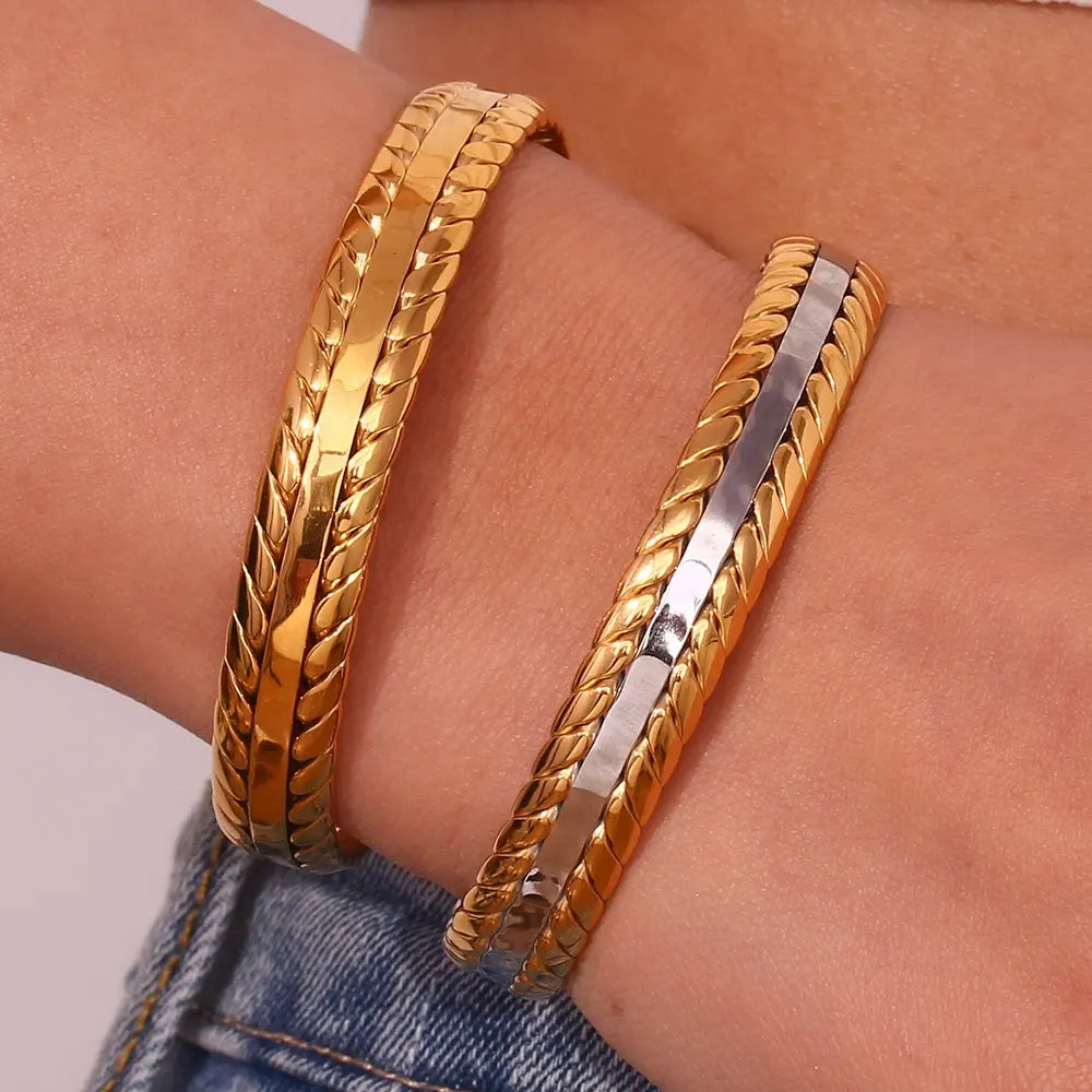 Two Tone Twisted Cuff Bracelet