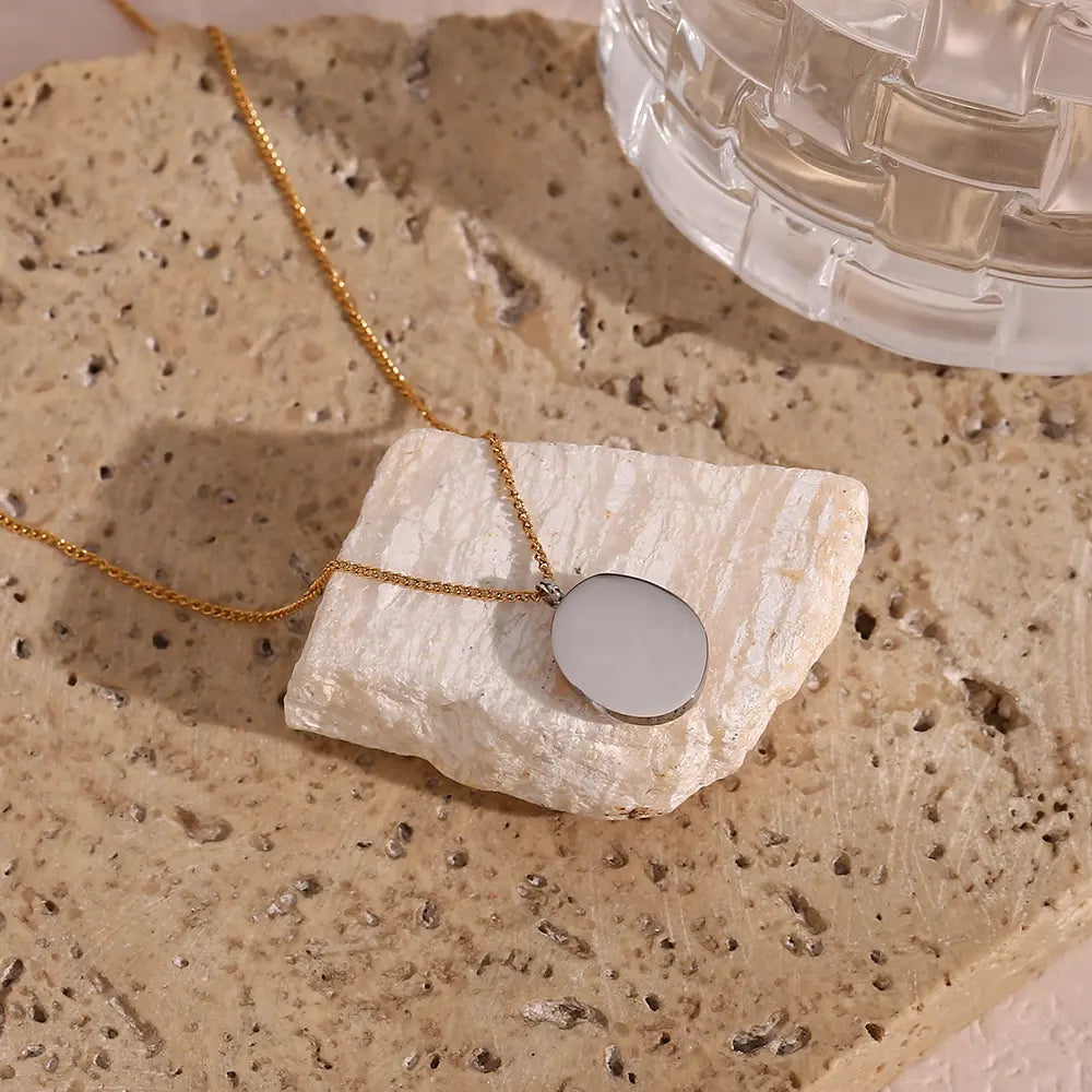 Two Tone Hammered Coin Pendant Necklace