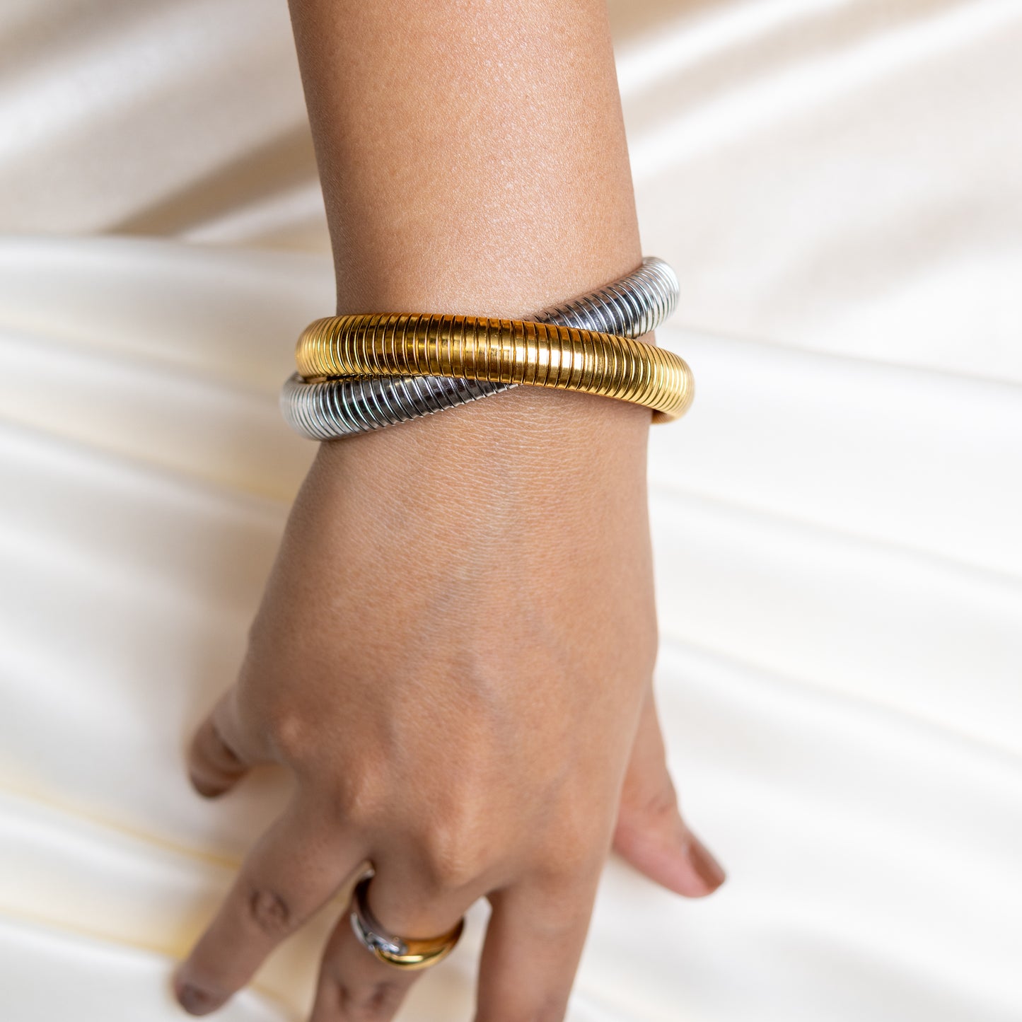 Two Tone Chunky Coil Bracelet