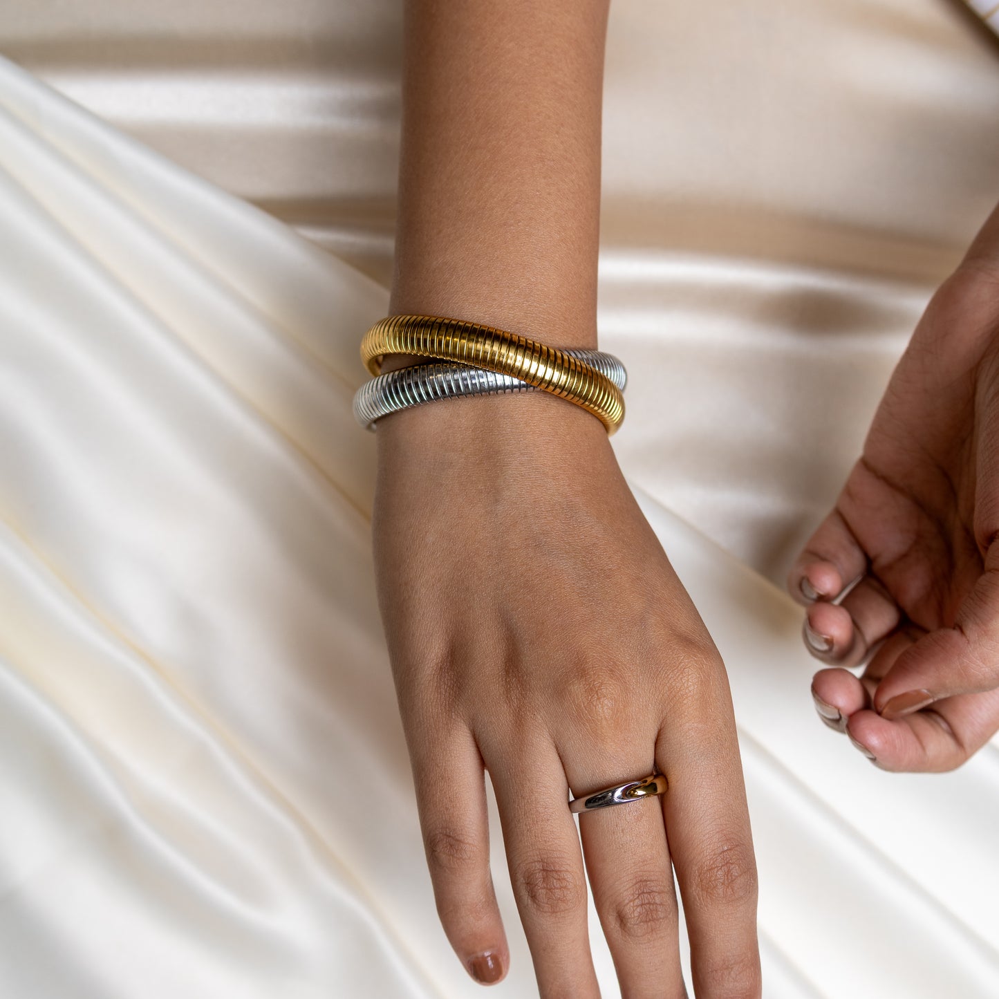 Two Tone Chunky Coil Bracelet