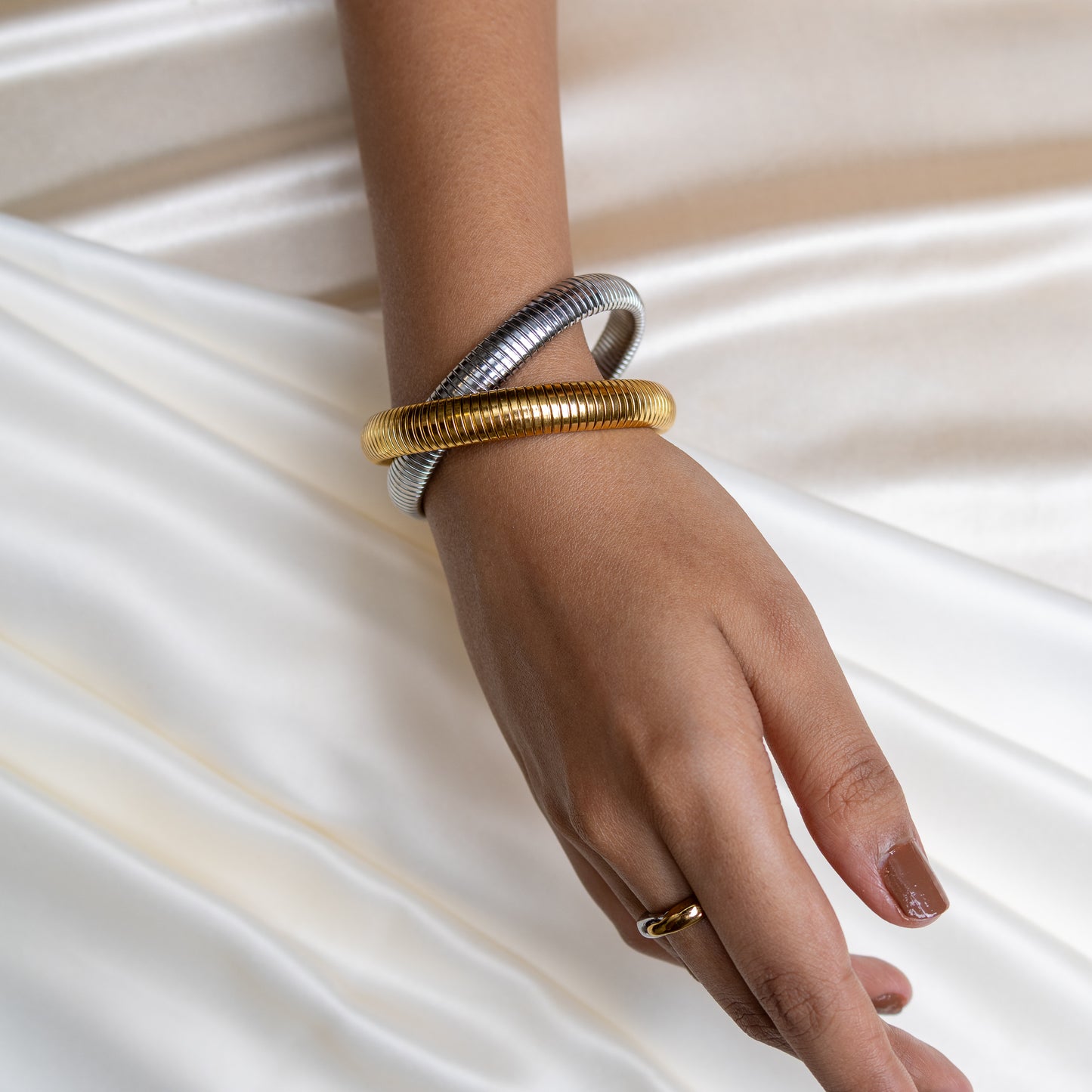 Two Tone Chunky Coil Bracelet