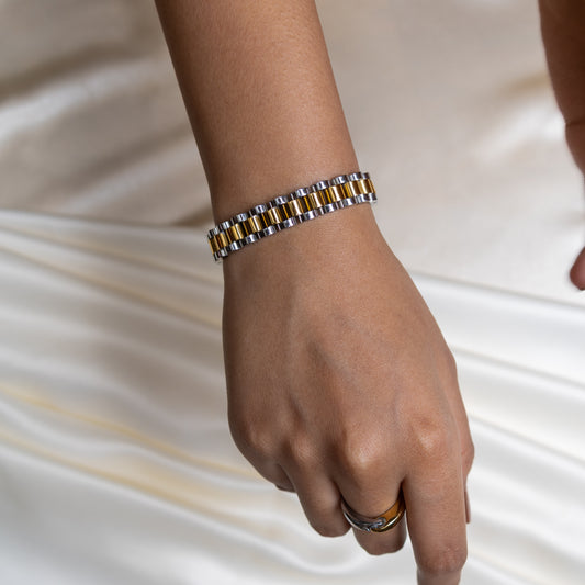 Two Tone Cuban Chain Bracelet