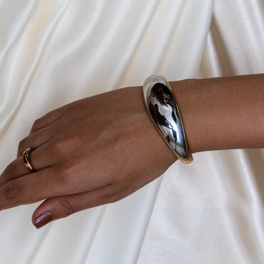 Two Tone Silver Sweep Cuff Bracelet