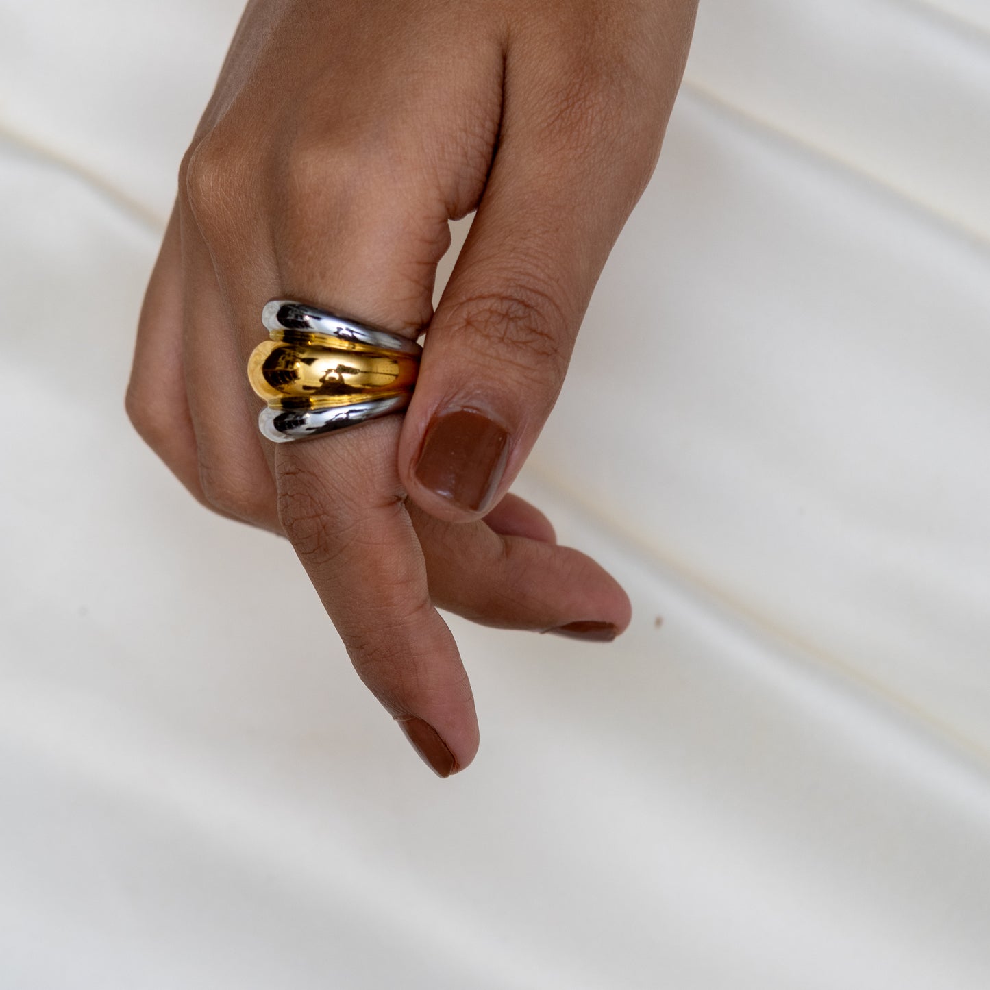Two Tone Layerd Dome Ring