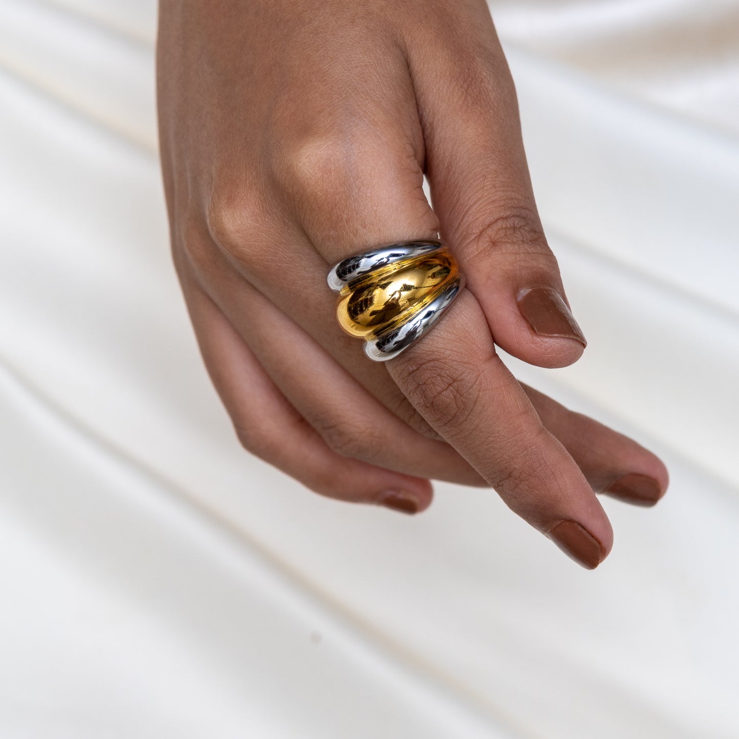 Two Tone Layerd Dome Ring