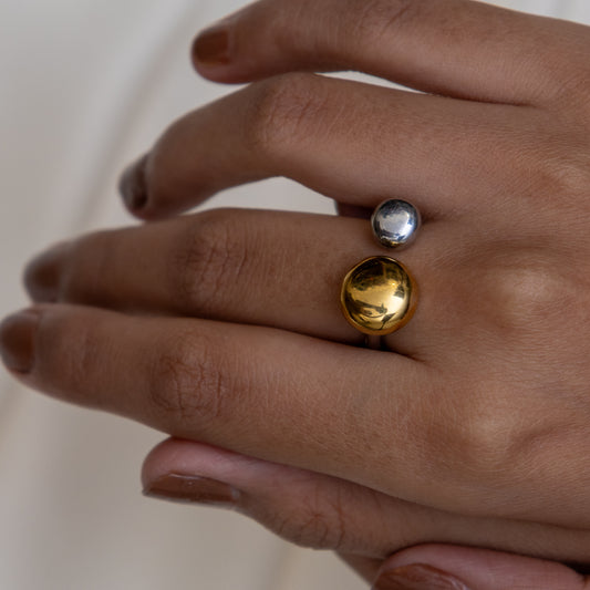 Two Tone Button Ring