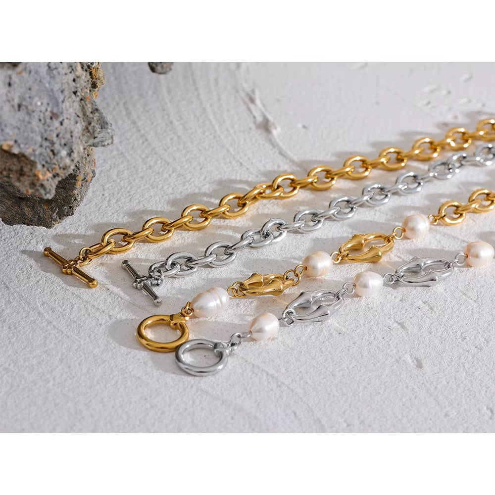 Gemini Pearl and Chain Toggle Necklace