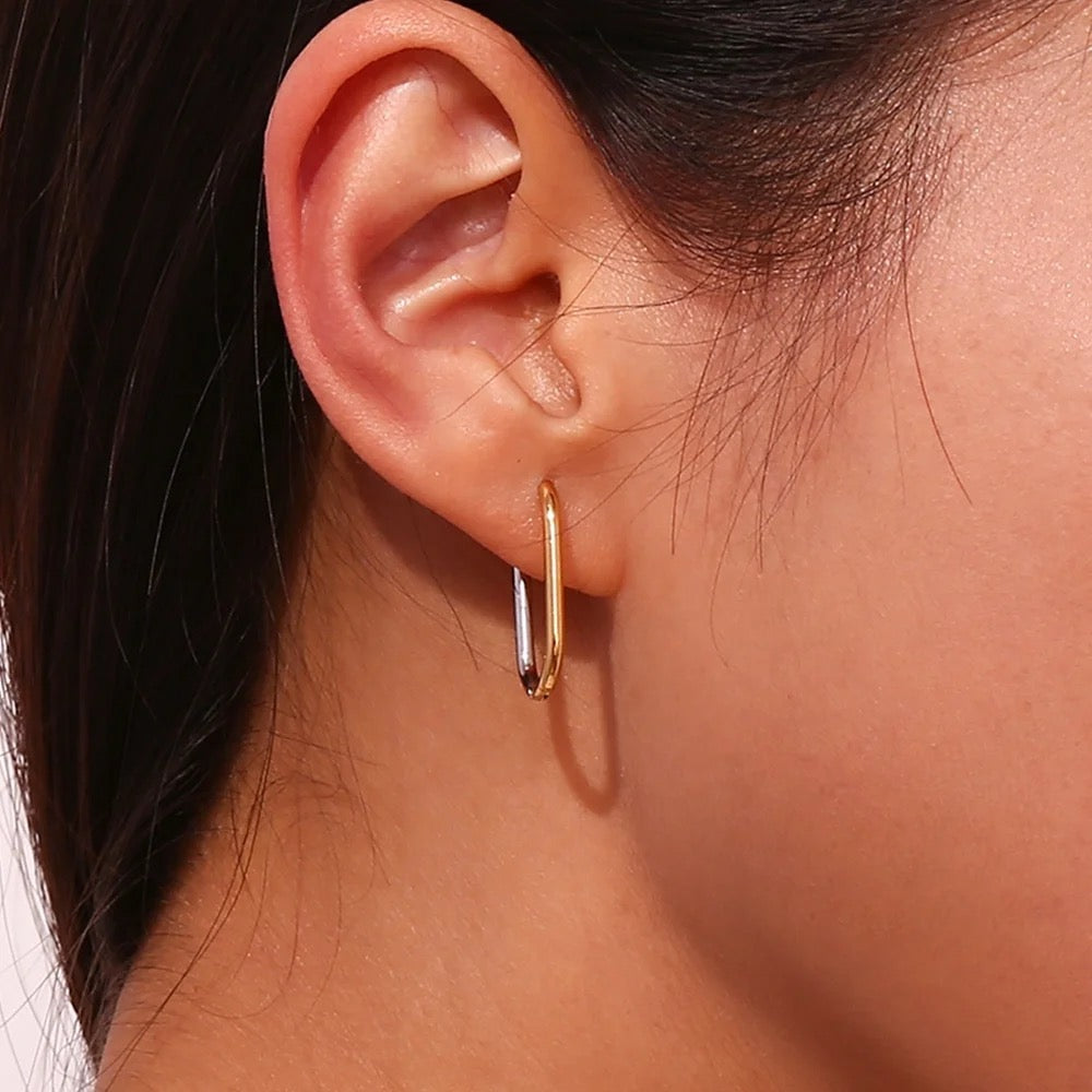 Two Tone Slim Square Hoops