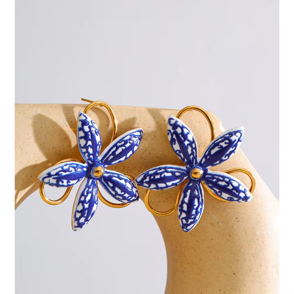 Capri blue enamel flower earrings by Navera Jewels
