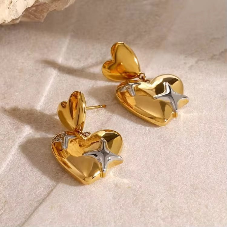 Two Tone Star Crush Drop Earrings