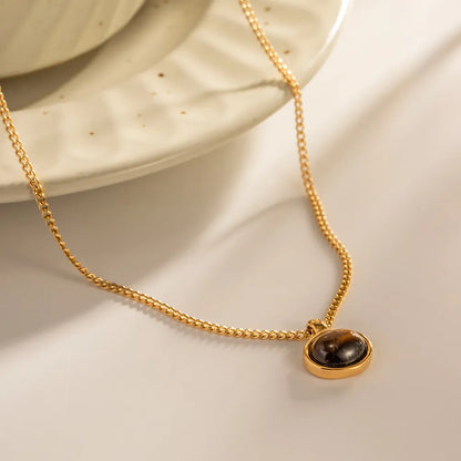 Urban Rani - Tiger Eye Stone Oval Pendant Necklace