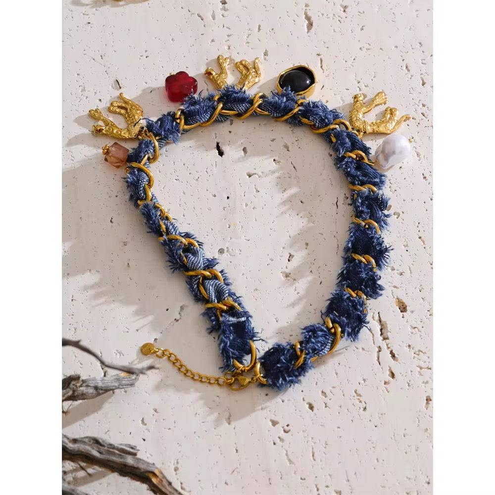 Nimes Denim Charm Choker