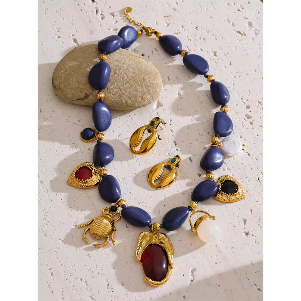 Begum boho charm necklace and earring set by Navera Jewels