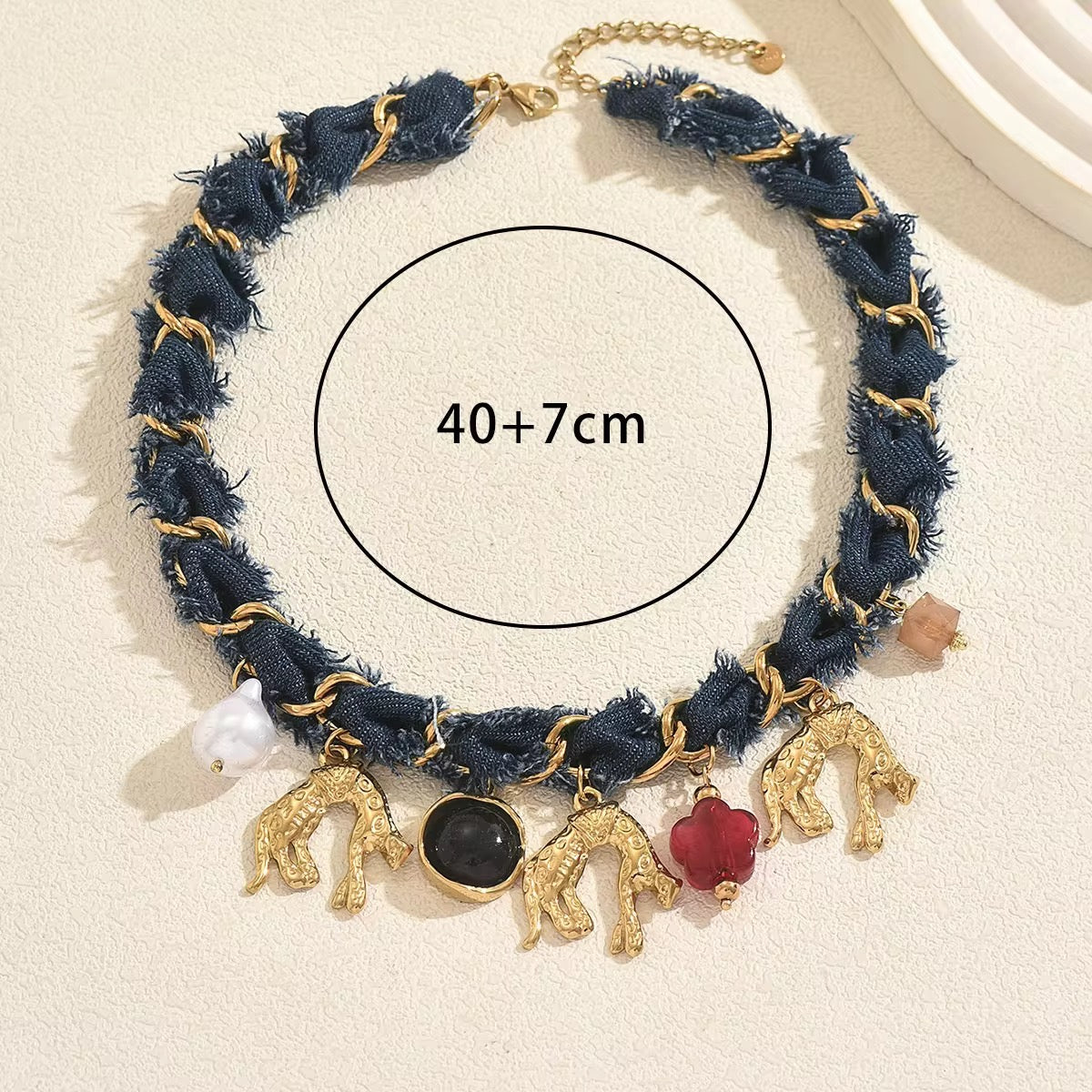 Nimes Denim Charm Choker