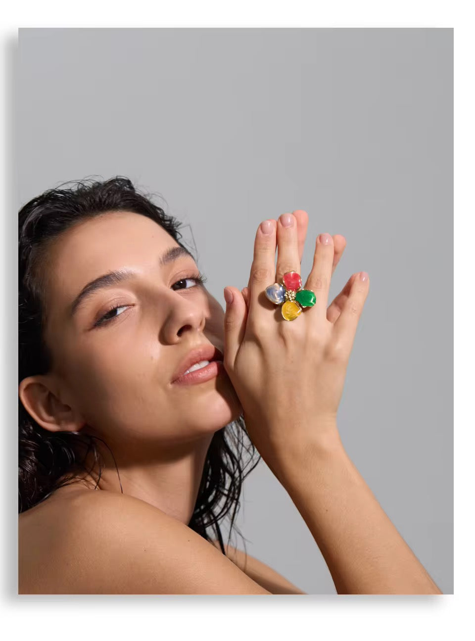 Fiesta enamel flower cocktail ring by Navera Jewels