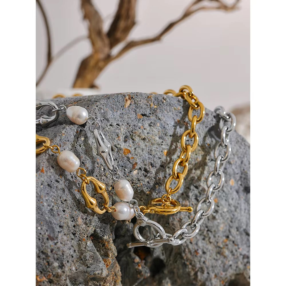 Gemini Pearl and Chain Toggle Necklace