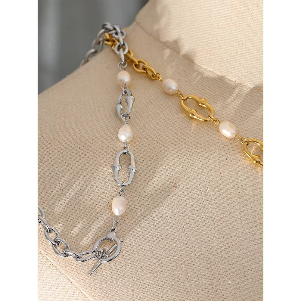 Gemini Pearl and Chain Toggle Necklace