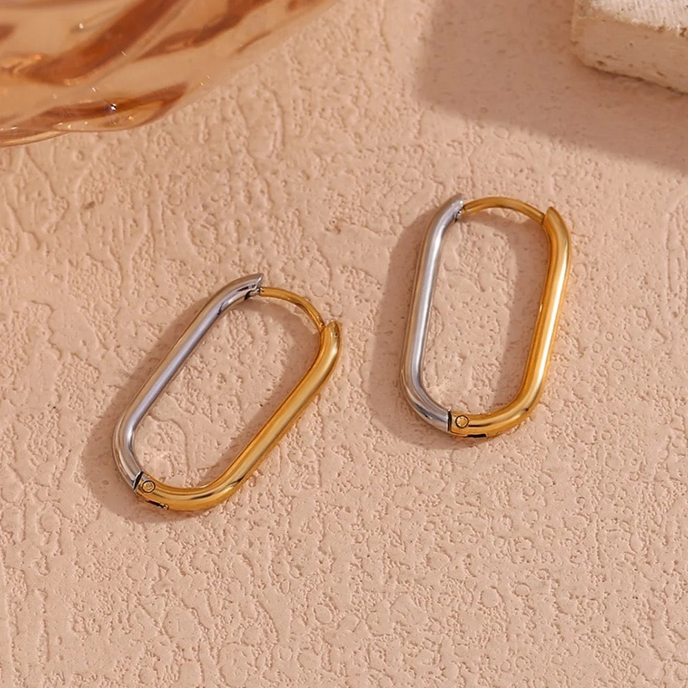 Two Tone Slim Square Hoops