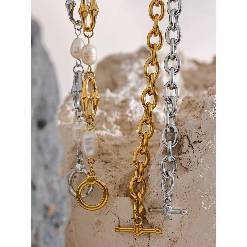 Gemini Pearl and Chain Toggle Necklace