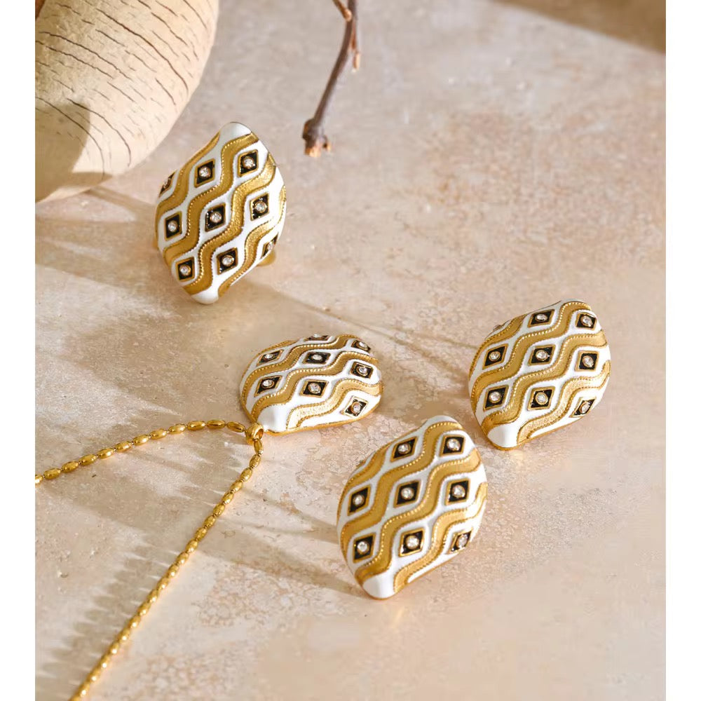 Ikat enamel necklace, earring and ring set by Navera Jewels