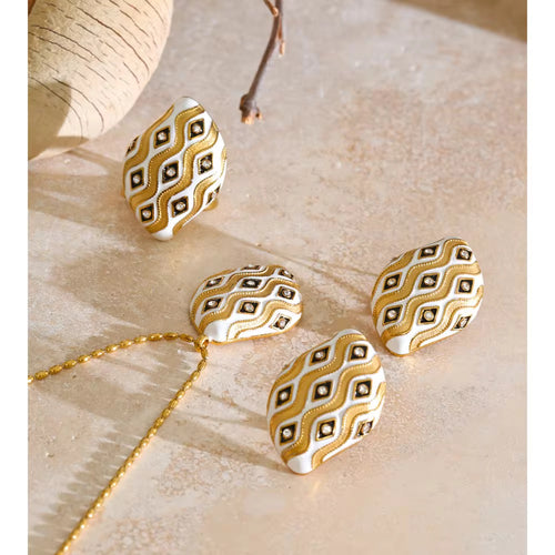 Ikat enamel necklace, earring and ring set by Navera Jewels