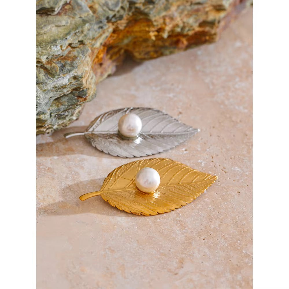Nehal Pearl Leaf Brooch