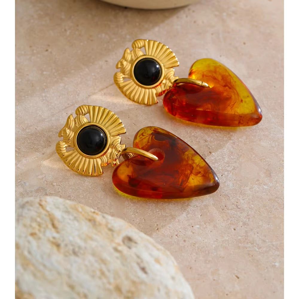 Bourbon amber heart drop earrings by Navera Jewels
