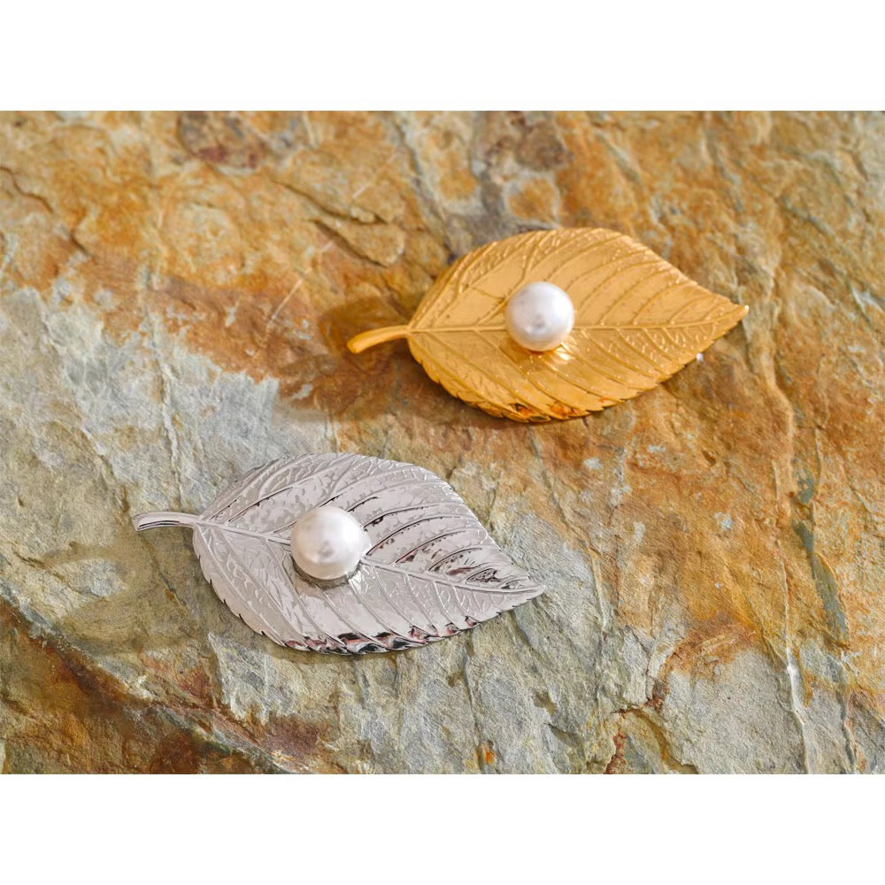 Nehal Pearl Leaf Brooch