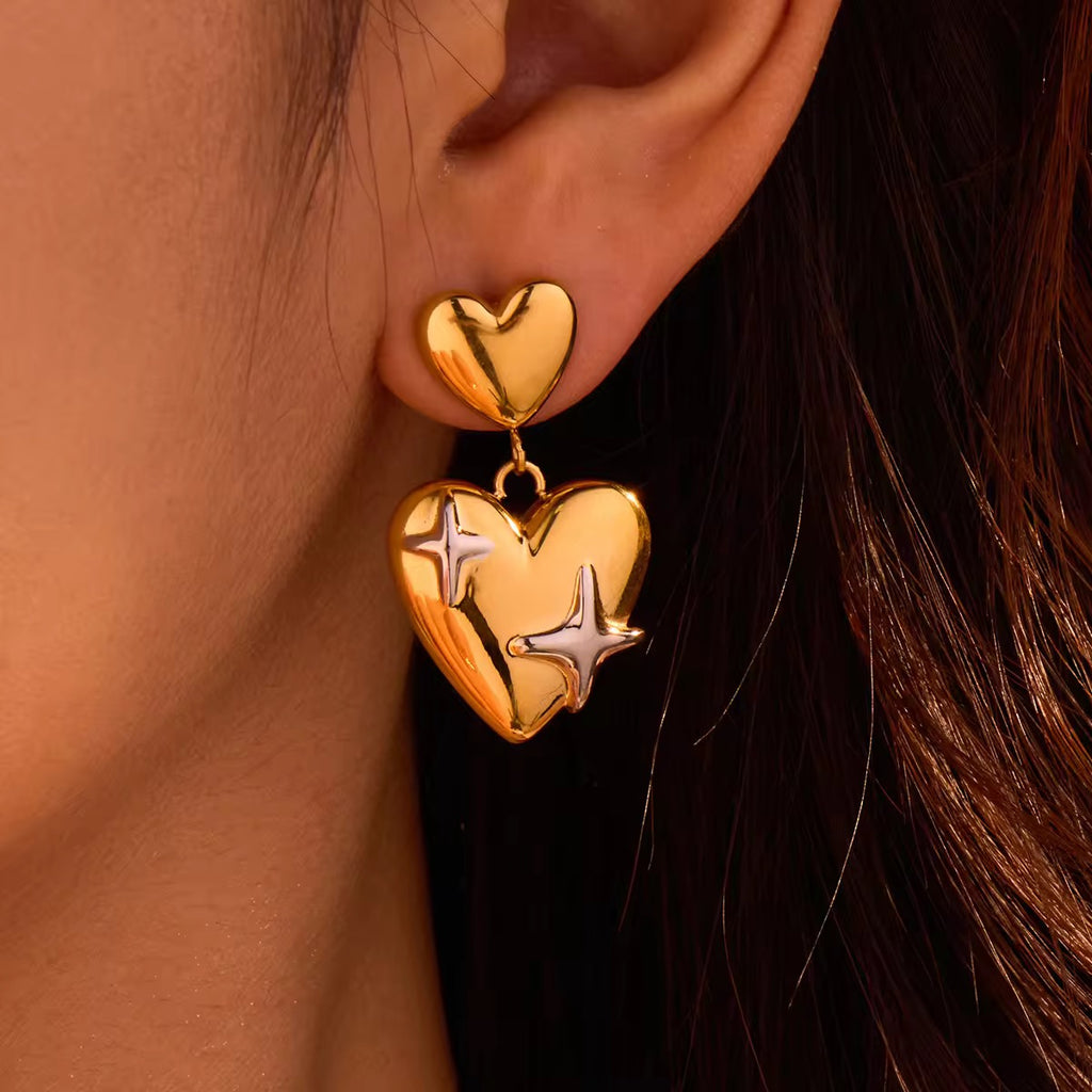 Two Tone Star Crush Drop Earrings