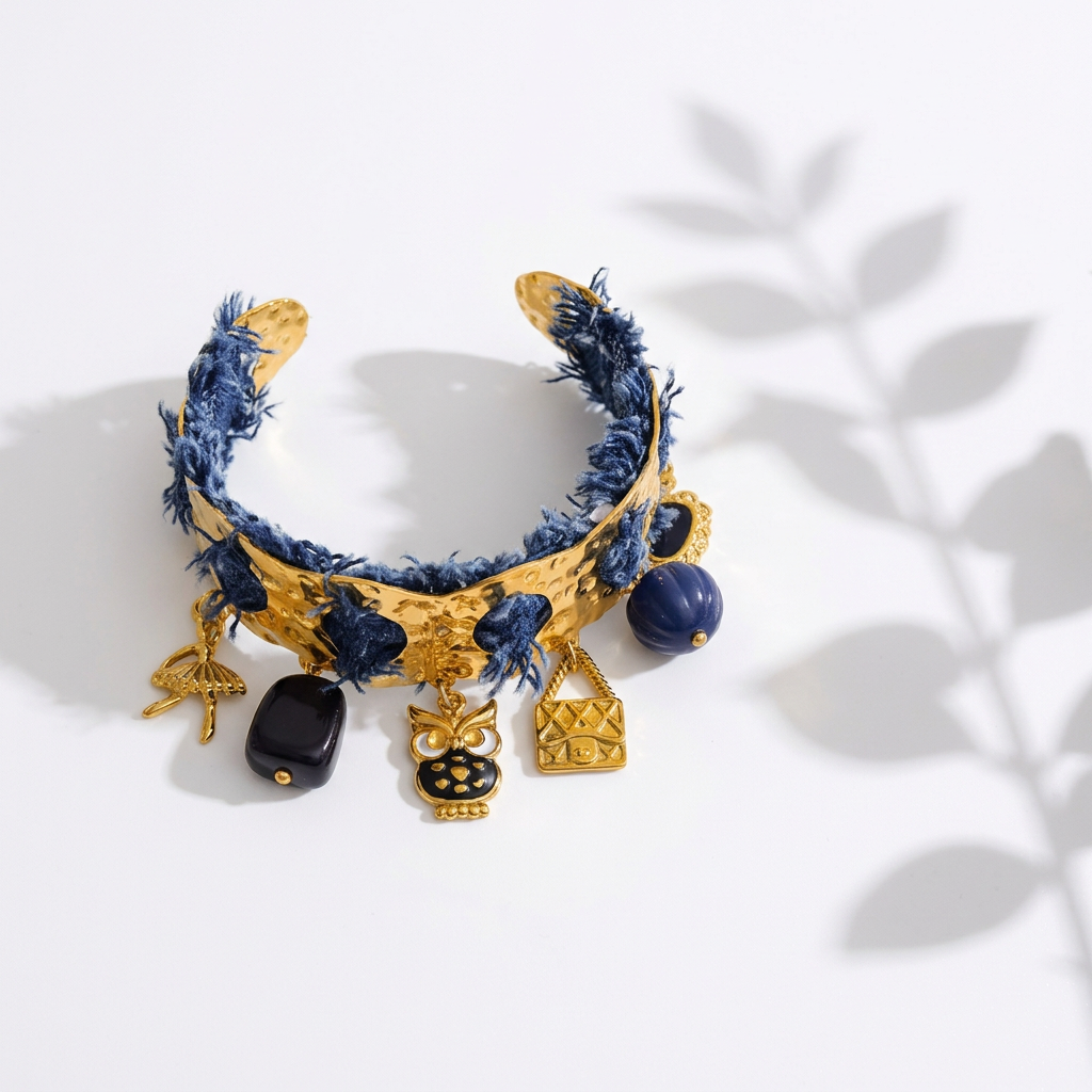 Indi Denim Charm Cuff Bracelet