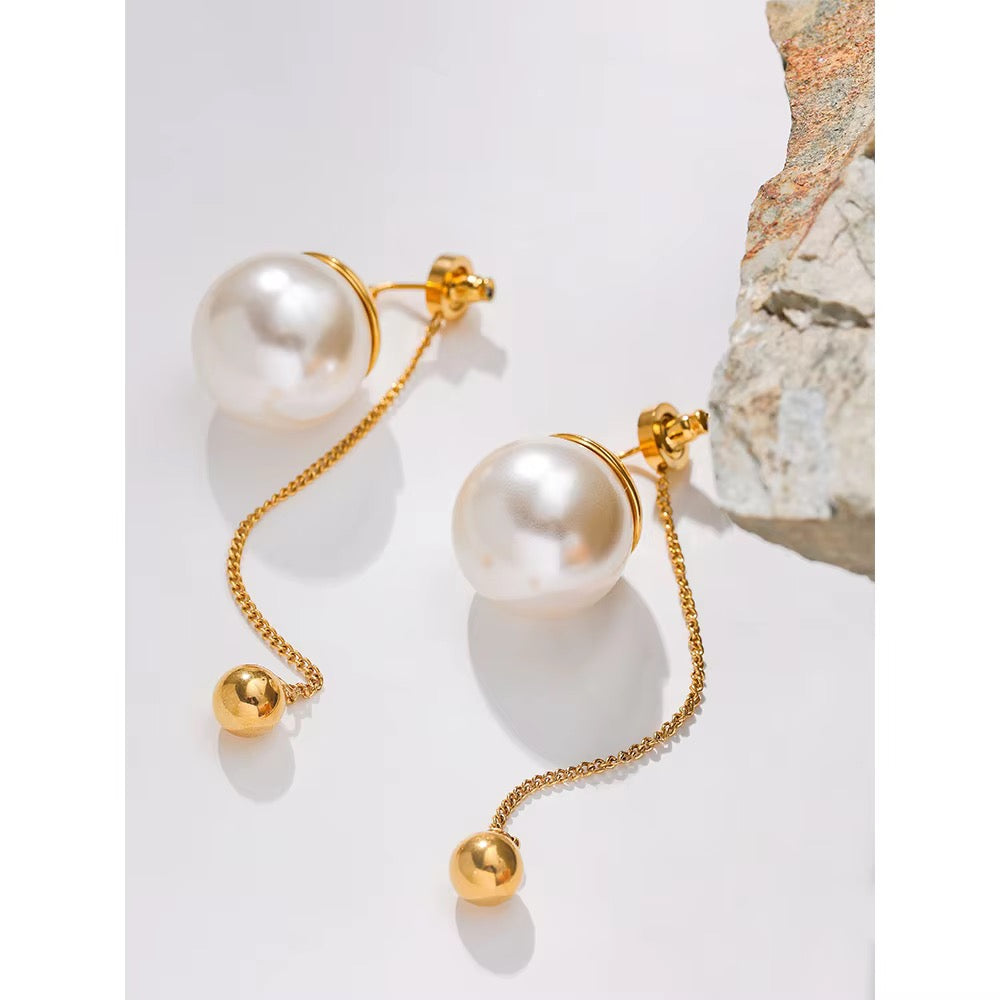 Ritz pearl and chain drop earrings by Navera Jewels