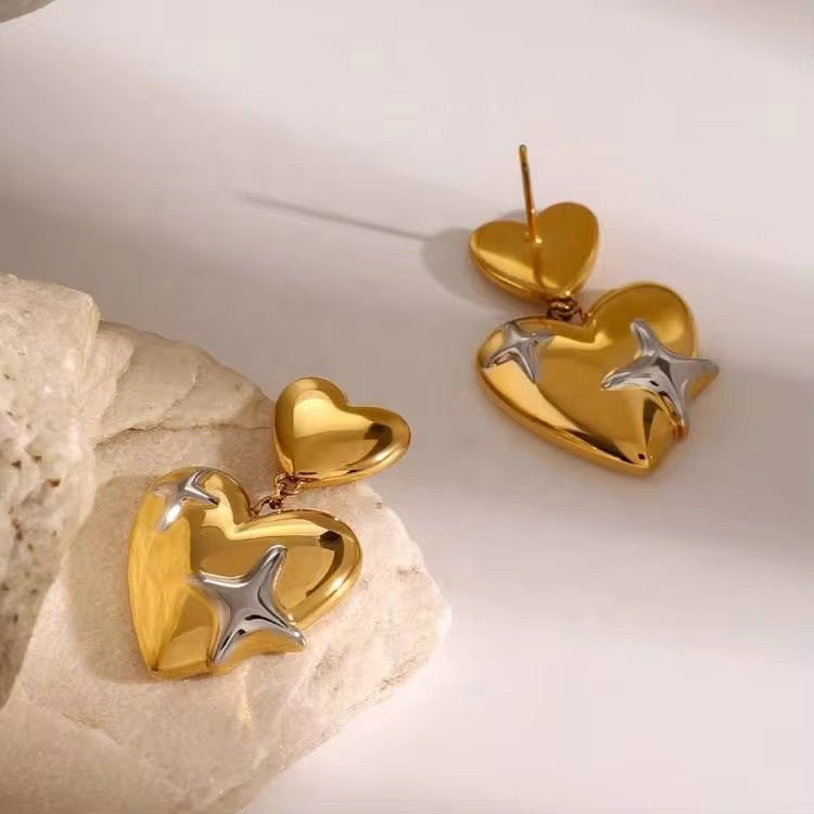 Two Tone Star Crush Drop Earrings