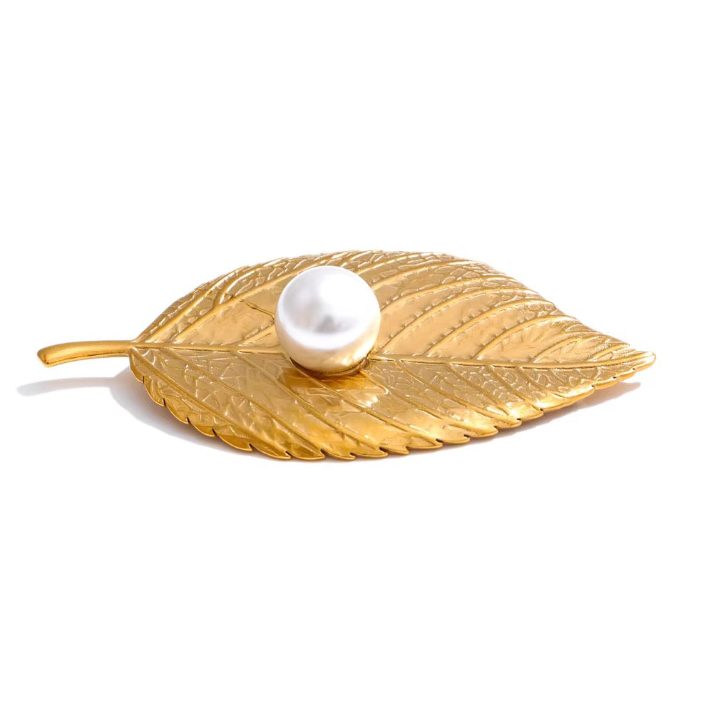 Nehal Pearl Leaf Brooch