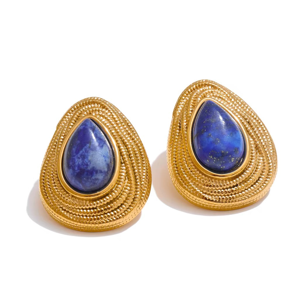 Neelam blue stone teardrop stud earrings by Navera Jewels