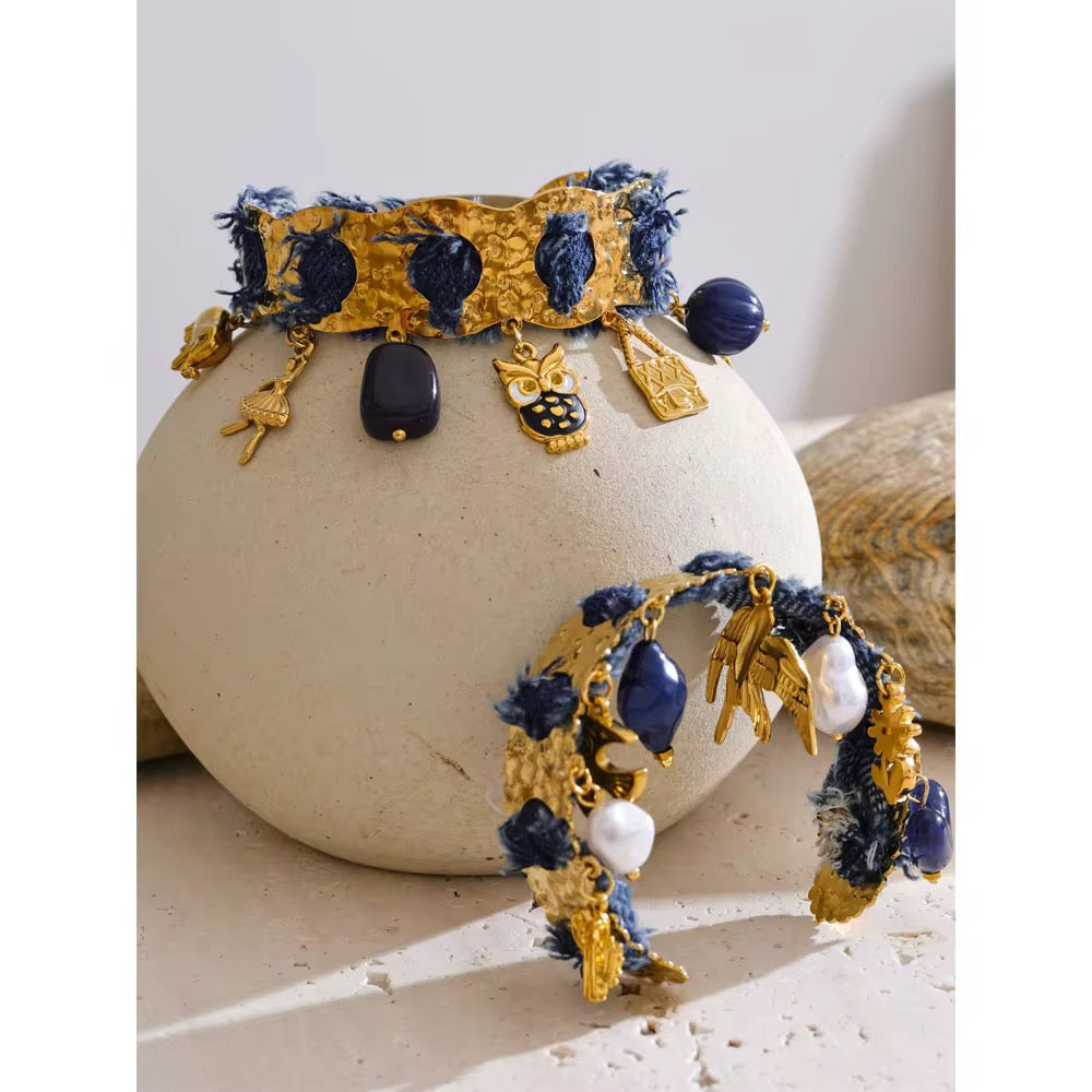 Indi Denim Charm Cuff Bracelet