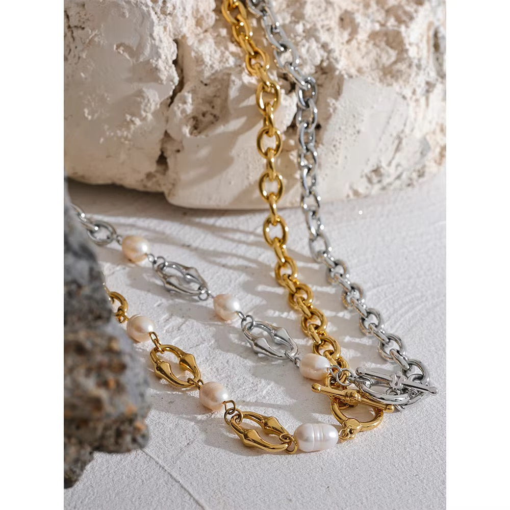 Gemini Pearl and Chain Toggle Necklace