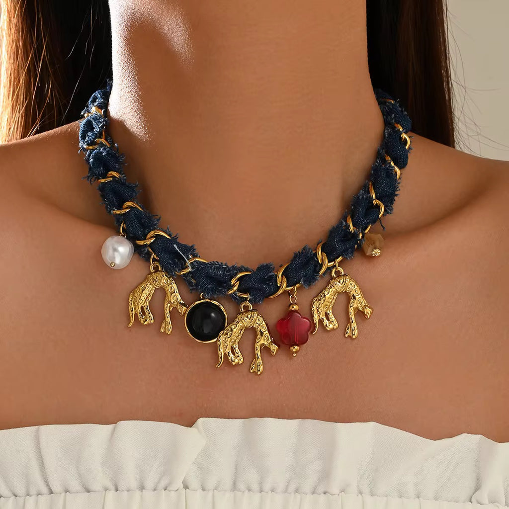 Nimes Denim Charm Choker