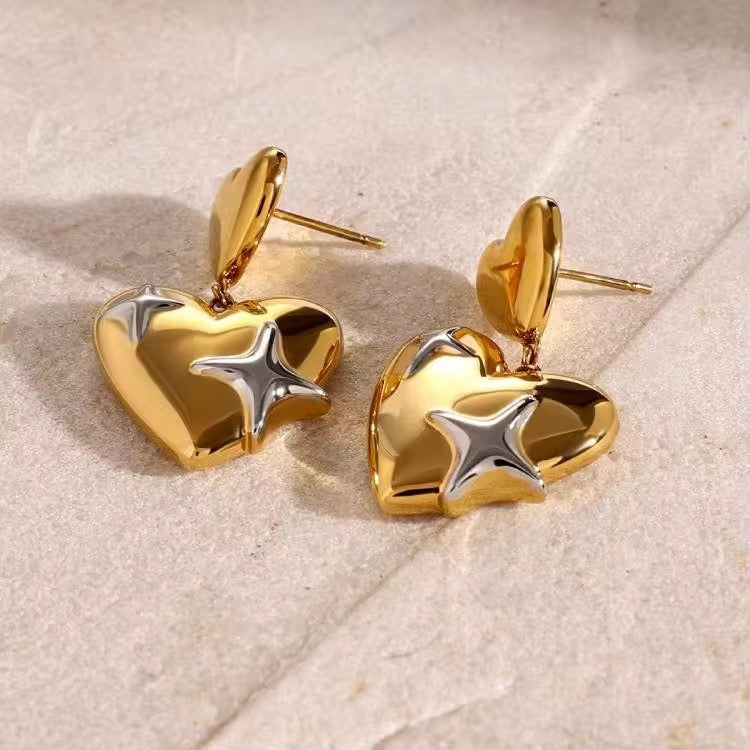 Two Tone Star Crush Drop Earrings