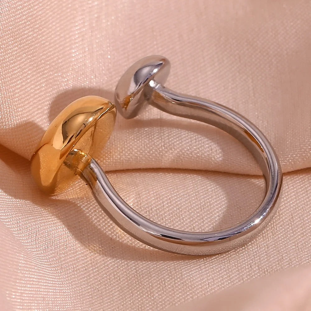 Two Tone Button Ring