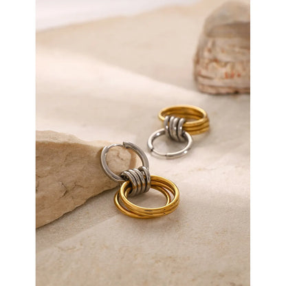 Two Tone Ring Stack Drop Earrings