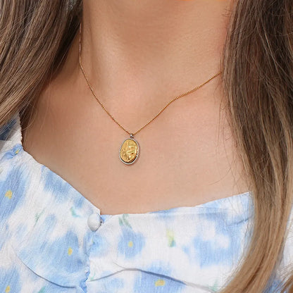 Two Tone Hammered Coin Pendant Necklace