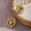 Two Tone Chunky Round Spiral Rope Stud Earrings