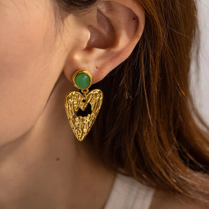 Urban Rani - Vintage Heart Stone Drop Earrings