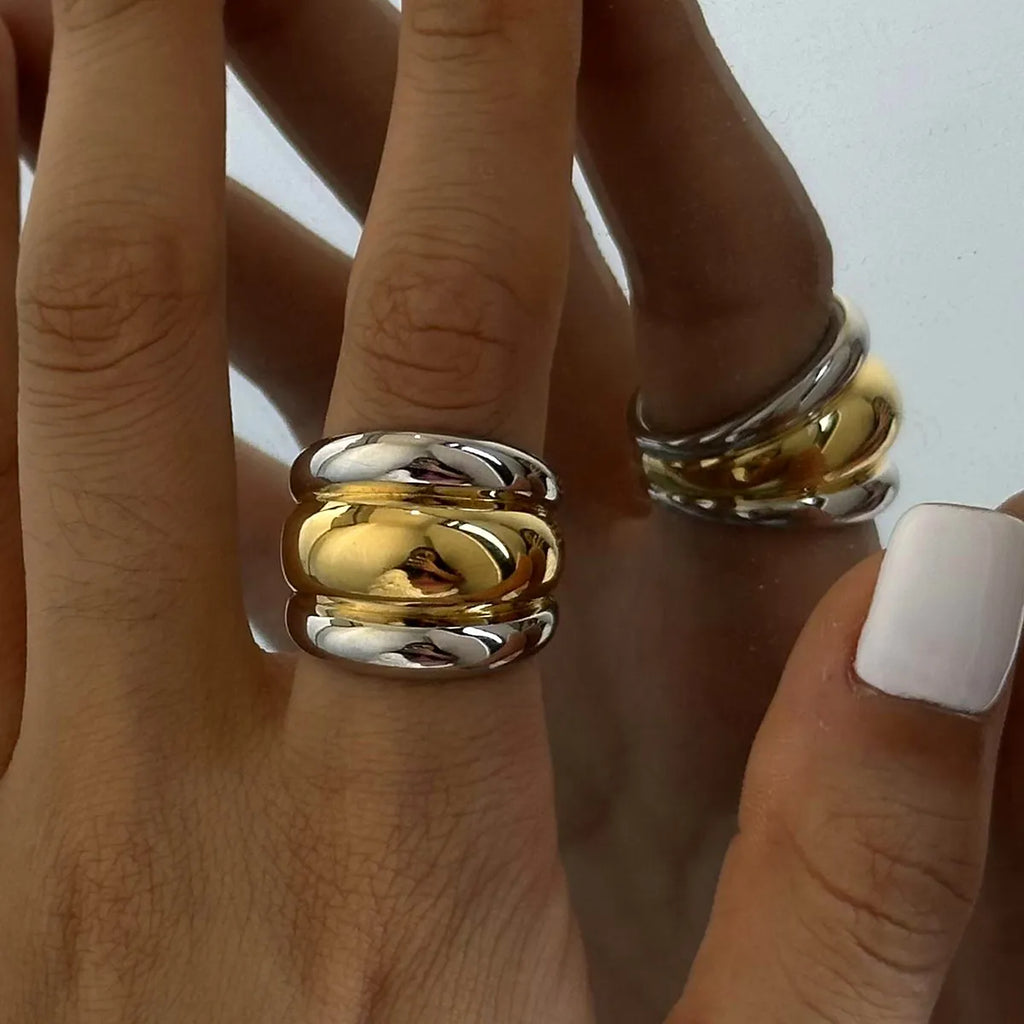 Two Tone Layerd Dome Ring
